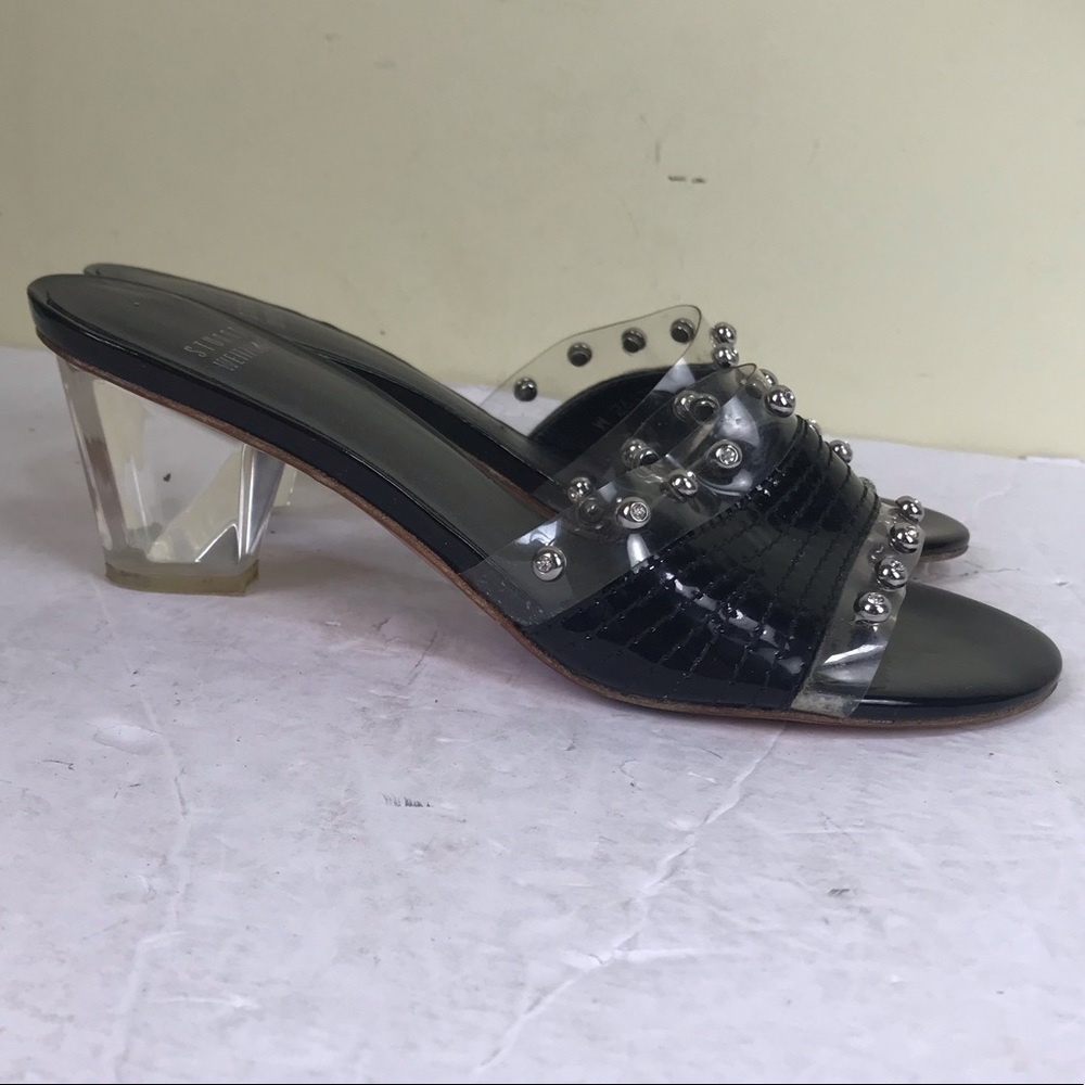 Stuart Weitzman Lucite Leather Transparent Sandals Heels Mules Slides Studs Shoe